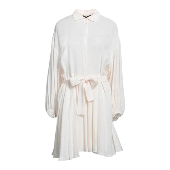 MAJE | $374 Rialto Ivory Textured Long Sleeve Belted Mini Dress, Size 4 (EU 36) - Picture 4 of 12